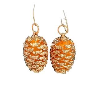Novelty Pinecone Gold Tone Pierced Earrings Dangle Drop Fun Whimsical